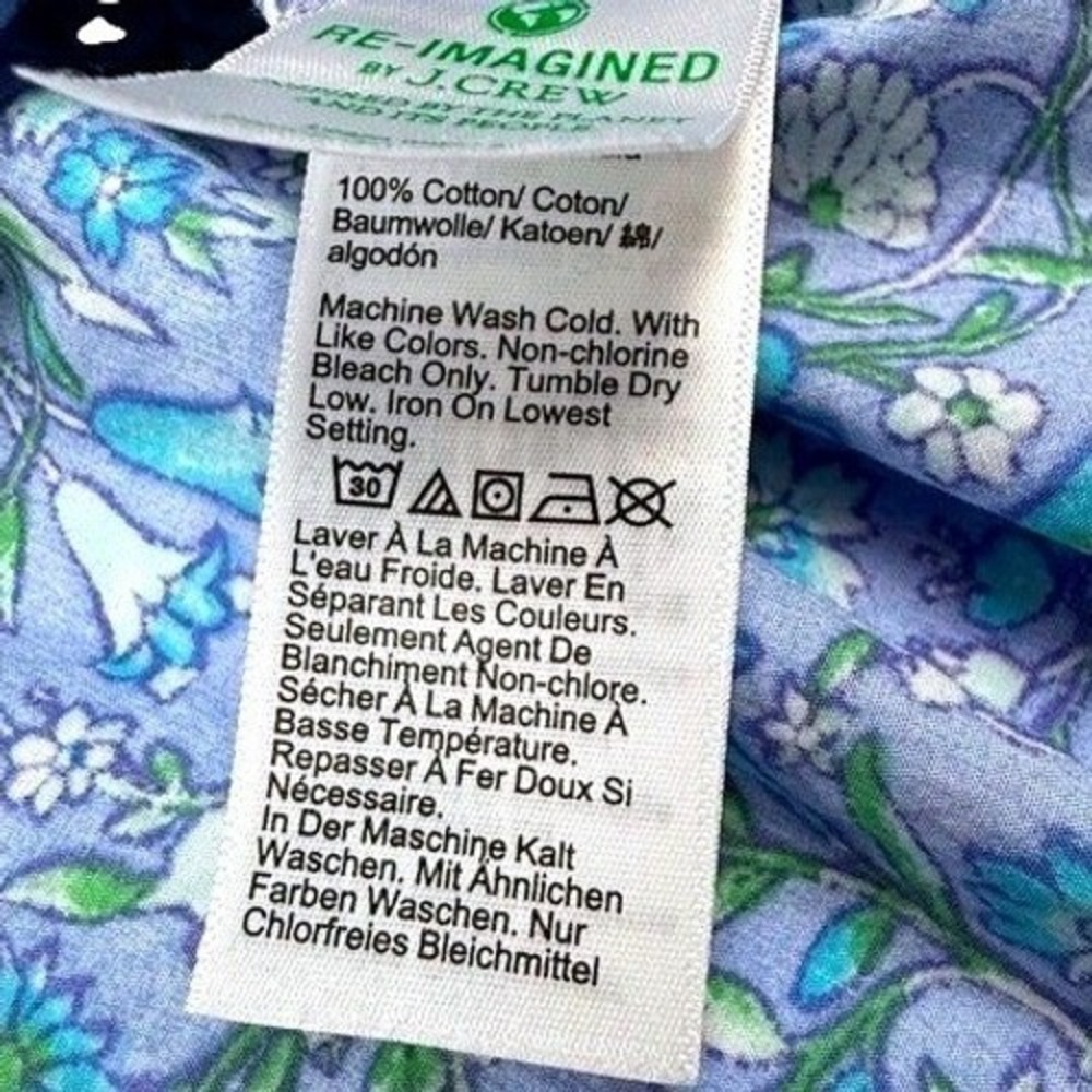 J.Crew Womens Blue Floral Cotton Band Collar Long Sleeve Blouse Top Large - Picture 6 of 6